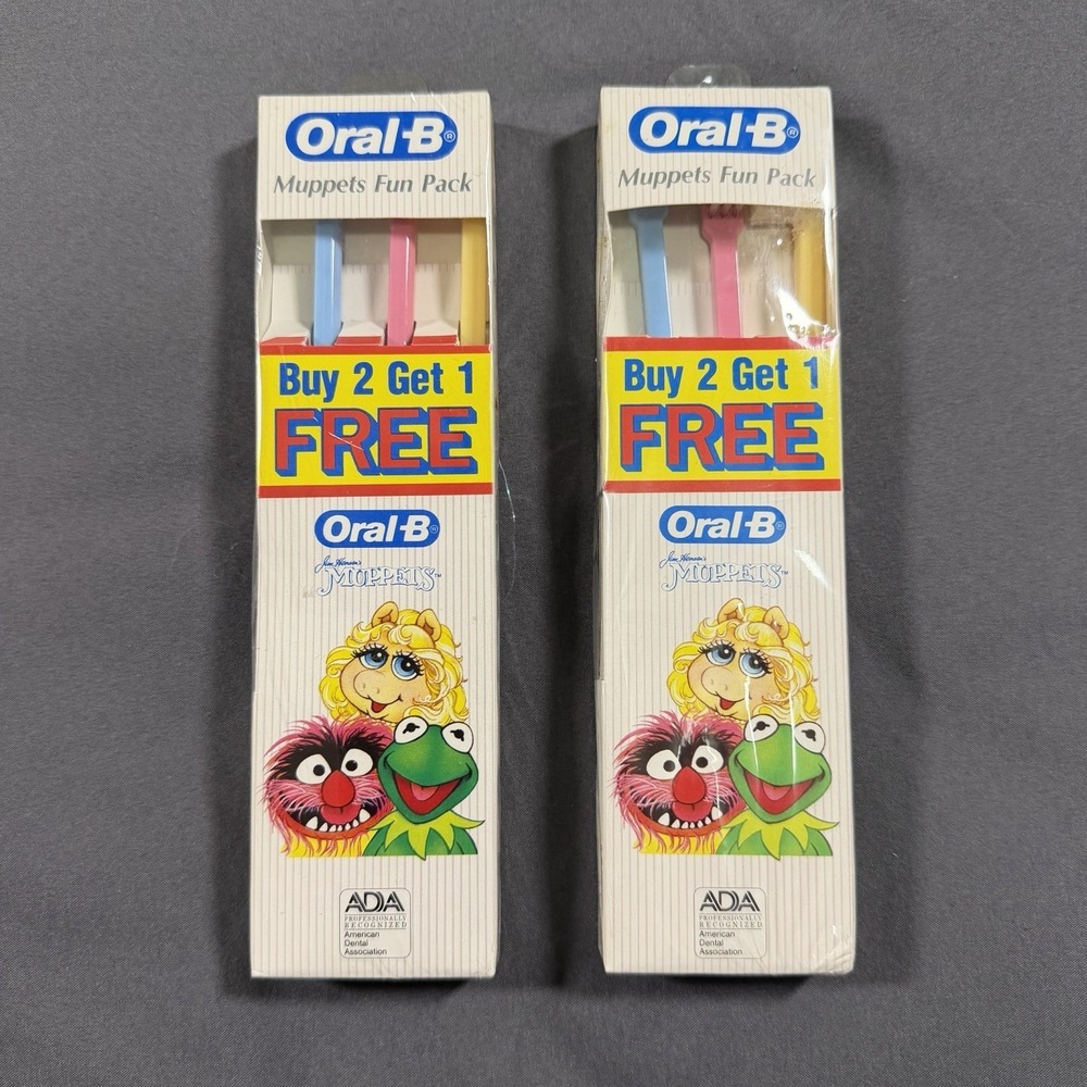 6 Vintage Oral-B Toothbrush Compact Head Factory Sealed New Old Stock Muppets